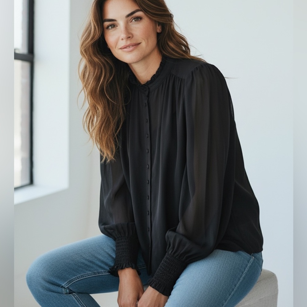 All Saints Black Sheer Blouse
